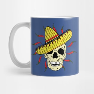 Skeleton Skull Wearing Sombrero with Chillies Mug